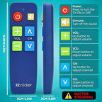 EZclicker TV Remote for Seniors, Extra Simple Big Button Remote (Blue) Works with Major TV Brands, NOT for Streaming (2xAAA Batteries Not Included)