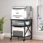 Printer Stand, 23.6 x 23.6 Inches Large Printer Stand with Adjustable Storage Shelf, 3 Tier Printer Table for Home Office, Rolling Printer Cart with Industrial Wheels, Mini Fridge Stand Table, Black