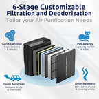 Rabbit Air, A3 SPA-1000N Air Purifiers for Home, Ultra Quiet HEPA Air Purifier - Wall Mountable Air Purifiers for Home Large Room, Allergies, Dust, Mold, Smoke & VOCs - (Black, Germ Defense Filter)