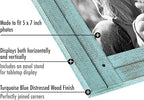 Americanflat Hinged 5x7 Double Picture Frame with 2 Photo Openings and Polished Glass - Distressed Wood Collage Picture Frames for Tabletop and Wall Display - Hampton Collection - Turquoise Blue