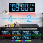 XREXS Digital Wall Clock Large Display, 16.5" LED Wall Clock with 6 Color Changes Night Lights, Auto DST, Count Up/Down Timer with Remote Control for Living Room Bedroom Office Wall Decor