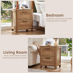 Joaxswe Farmhouse Nightstand with Charging Station, End Tables Bedroom with 2 Large Drawers & 4 Thickened Table Legs, Dark Wood