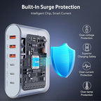 100W USB C Fast Charger Block Compact GaN 6 Port PD USB C and QC USB A Wall Charger Type C Charging Station Hub Adapter Plug Cube Brick for iPhone 17 16 15 14 Pro Max iPad Pro Air Samsung Pixel LG