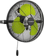 Fanqiebros 12 IN High Velocity Wall Mount Fan, 3 Speed Industrial Wall Fan with Sealed Motor, 2500 CFM Adjustable Air Circulator for Garage, Commercial, Greenhouse, Warehouse & Gazebo Use, UL Listed