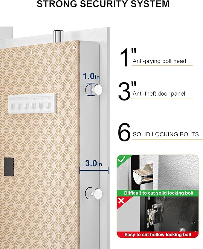 TIGERKING 11.5 Cu Ft Large Heavy Duty Home Security Safe – Digital Touchscreen Lock, Anti-Theft, Adjustable Shelves, Easy to Use, Jewelry & Valuables, Ideal for Home or Office (White, Modern Design)