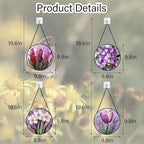 DASTOLL Stained Glass Window Hanging 4 Pcs Set Purple Flower Theme 9.8" - Tulip Suncatcher Door Garden Sun Catcher Decor Birthday Christmas for Plant Lovers Woman Nana Men
