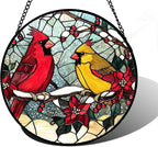 DASTOLL Stained Glass Window Hanging, Love Birds Cardinals Sun Catchers Colorful Glass Panel Birds Suncatcher Decor for Birthday for Women, Men, Wife, Lovers, and Mom 14.9x14.9 in