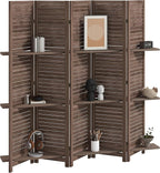 HOMCOM Room Divider, 5 Panel 67" Tall Wood Privacy Screen with 3 Display Shelves, and Folding Storage for Bedroom or Home Office, Walnut