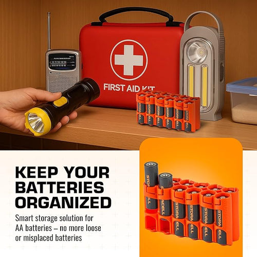 AA Battery Storage Caddy by Storacell, Orange, Holds 12 Batteries (Not included)