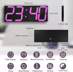 CHKOSDA LED Large Digital Wall Clock, Oversize Wall Clock with 6” Numbers, Remote Control Count up/Countdown Timer Clock, Auto Dimmer, Big Calendar and Thermometer(Purple)