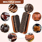 2 Pcs Horsehair Shine Shoes Brush Kit Polish Dauber Applicators Cleaning Leather Shoes Boots Care Brushes Suede Cleaner Brush(Brown Concaved Brush)