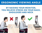 Mount-It! 39" Extra Long Dual Monitor Stand Riser – Ergonomic Desk Organizer for 2 Monitors, Laptop, TV, or Printer – Heavy-Duty Steel & Wood Desktop Shelf with Storage – Supports 44 Lbs – Black
