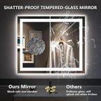 YEELAIT 28x36 Inch LED Bathroom Mirror with Lights Front and Backlit Lighted Vanity Mirror for Bathroom Wall with 3 Colors Dimmable Anti-Fog Memory Shatter-Proof IP54 Waterproof Horizontal/Vertical