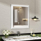 SMIROR Matte White Bathroom Mirror for Over Sink, 24”x 28” Metal Thick Framed Rectangle Vanity Mirror for Wall, Right Angle Corner, Anti-Rust, Horizontally or Vertically Mounted