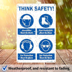 Brimar - 12" x 18" - Think Safety PPE Must Be Worn Sign - .063″ White Rust-Free Aluminum - Comprehensive Message - Easy Installation