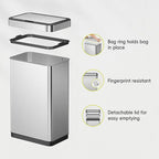 EKO EcoNova 13.2 Gallon/ 50L Automatic Sensor Kitchen Trash Can, Stainless Steel Touchless Garbage Bin with Soft-Close &Stay-Open Lid, Fingerprint-Resistant