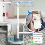 Sump Pump Alarm WiFi, Smart High/Low Water Level Alarm, Free App Notification & 120dB Alarm, Built-in Backup Battery, IPX4 Waterproof, with 10ft Float Switch for Basement Sump, Water Tank, Septic Tank