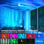 HUMIIEYE Galaxy Projector with Bluetooth Speaker, Night Light Star Projector for Bedroom, 8 Modes Northern Lights Aurora Projector with Moon, Mood Ambient Lighting for Kids Adults Room, Cord Powered