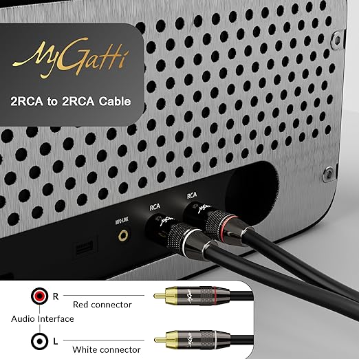RCA Cable 15 FT, 2RCA to 2RCA Stereo Audio Cable, 【Zinc Alloy Shells, Oxygen-Free Copper, Gold-Plated Plugs】2 RCA Audio Adapter Cord, for Home Theater, HDTV, Amplifier, Hi-Fi System, Car, Speaker