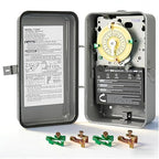 T104R 24-Hour Mechanical Time Switch, 208-277V, 40A, DPST, NEMA 3R Outdoor Steel Enclosure, Gray – Heavy Duty Timer for Pool Pumps, Heaters, and Industrial Motors