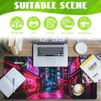 Eflxamz Desk Mat,Japanese Anime Neon Street Desk Pad,Anime City Large Gaming Mouse Pad for Desk,Extended Big Computer Keyboard Mouse Pad with Non-Slip Base and Stitched Edge,35.4"x15.7"