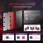 PEGZONE Controller and Headphone Holder Wall Mount, Modular Gaming Pegboard with Accessories, Controller Stand for Xbox PS5 PS4 Switch, Video Game Storage, Disc Shelf, 14pcs Pegboard, Black & Red