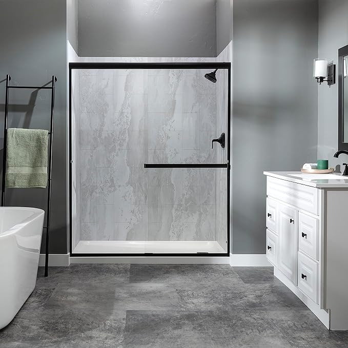 Palisade 78in x 60in x 30in Waterproof Vinyl Shower Surround Kit with Accessories in Urban Fjord