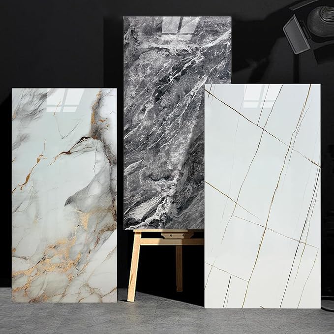 Wall Panels Peel and Stick，PVC Imitation Artificial Marble Tiles Sticker，10 pcs 23.6" L x 11.8" W，Heat-Resistant Backsplash Tile，Ideal for Kitchen Bathrooms Living Rooms Bedrooms.