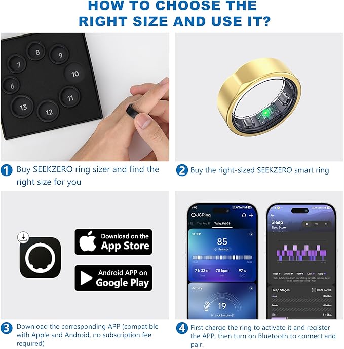 SEEKZERO Smart Ring for Women Men, Titanium Fitness Ring with Heart Rate, Stress & Sleep Monitoring,Step & Calorie Counter, 5ATM Waterproof for iPhone and Android,No Subscription Fee (Rose Gold, 11)
