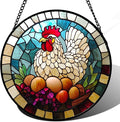 DASTOLL Stained Glass Window Hanging White Chicken Hatching Eggs 7.8" - Suncatcher Door Garden Sunroom Sun Catcher Home Decor Birthday Christmas for Mom Men Woman Nana
