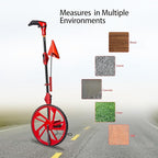 XIJIXI Distance Measuring Wheel in feet,Measure Wheel,Collapsible Rolling Measurement Wheel,12.5”Diameter Wheel,With One key to Zero,Upgrade Flag Holder,With 10 Survey Flags(Red）