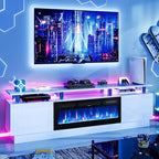 oneinmil Fireplace TV Stand with 36” Electric Fireplace, 80” 2 Tier TV Console Stand for TVs Up to 90"", LED Light Entertainment Center, Fireplace for The Living Room TV Stand, White, H21014WH-80
