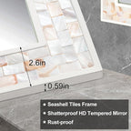 Tanmicoshomy 30 x 40 Inch White Bathroom Mirror, Coastal Natural Shell Framed Rectangle Mirrors for Bedroom, Living Room Wall Decor, Horizontal or Vertical Hanging