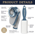 Farberware Large Lint Remover & Fabric Shaver Set – Battery Powered Sweater Shaver with Triple Blades and Extra Sticky Roller for Pet Hair, Fuzz & Pilling on Clothes & Furniture