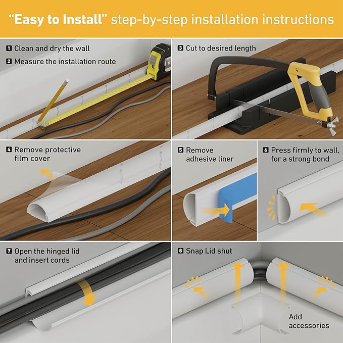D-Line Half Round Cord Hider, Patented Cable Cover, Hide TV Wall Mount Wires, Raceway for Cords, Decorative Wire Covers, Paintable, Adhesive Cable Concealer - 2X 1.18in W x 0.59in H x 39in L - Beige