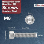 Kozelo 20pcs Socket Head Cap Screws - [M8-1.25 x 35mm] 304 Stainless Steel Allen Socket Drive for Electrical Motor 3D Printing Fan Engine Replacement Use, Silver