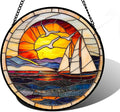 DASTOLL Stained Glass Window Hanging, Sun Ocean Sailboat Seagull Abstract Suncatcher Diamond Glass Panel Sun Catchers Decor for Birthday for Women, Men, Wife, Aunt, and Mom 9.8 in