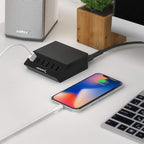 SABRENT Premium 60 Watt (12 Amp) 6 Port Aluminum Family Sized Desktop USB Rapid Charger.[UL Certified ] Smart USB Charger with Auto Detect Technology [Black] (AX-FLCH-B)