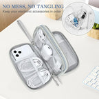 FYY Electronic Organizer, Travel Cable Organizer Bag Pouch Electronic Accessories Carry Case Portable Waterproof Double Layers All-in-One Storage Bag for Cable, Charger, Phone, Earphone Light Grey