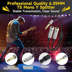 Togconn 1/4 inch TS Mono Splitter Y Adapter, 6.35mm Mono Male to Dual 6.35 mm TS Mono Female Jack, Quarter inch Audio Speaker Splitter Converter Cable 1 Feet, Gold Plated Connectors