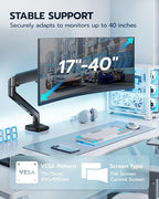 ARES WING Heavy Duty Single Monitor Arm - Fully Adjustable Monitor Mount for 40 34 32 27 Inch Ultrawide Screens Up to 26.4 lbs with Clamp/Grommet Desk Mount, 75/100 Vesa Mount, Black
