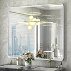 40x36 Inch Nickel Bathroom Mirror for Wall, Rounded Rectangle Silver Paint Framed Bathroom Vanity Mirror, Anti-Rust, Shatterproof, Hangs Horizontally or Vertically