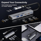 USB Hub with Ethernet, USB C to Ethernet Adapter with 2X USB 3.0, USB C 3.0, Gigabit Rj45 Port, Plug and Play, Multiport Network Adapter for Laptop MacBook iPad XPS Windows