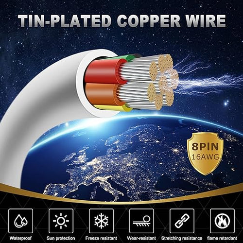 16 Gauge 8 Conductor Electrical Wire, 16.4FT White Stranded Low Voltage 16/8 PVC Case, 16 AWG Tinned Copper 8 Wire Extension Power for Strips LED Lamp Lighting
