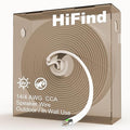 HiFind 14/4 Gauge AWG Outdoor Speaker Wire Bulk 250 FT With Easy Pull Box, LLDPE UV Resistant Low Voltage CCA 4 Conductors Cable, CL2 In-Wall Burial for Home Theater,Car Audio,Automotive,Trailer-White