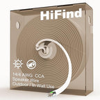HiFind 14/4 Gauge AWG Outdoor Speaker Wire Bulk 100 FT With Easy Pull Box, LLDPE UV Resistant Low Voltage CCA 4 Conductors Cable, CL2 In-Wall Burial for Home Theater,Car Audio,Automotive,Trailer-White