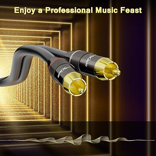 RCA Cable 100 FT, 2RCA to 2RCA Stereo Audio Cable, 【Zinc Alloy Shells, Oxygen-Free Copper, Gold-Plated Plugs】2 RCA Audio Adapter Cord, for Home Theater, HDTV, Amplifier, Hi-Fi System, Car, Speaker