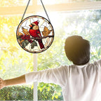 DASTOLL Stained Glass Window Hanging, Birds on a Branch Cardinal Sun Catchers Diamond Glass Panel Hangings Suncatcher Decor for Birthday for Women, Men, Wife, Aunt,and Mom 7.8X7.8IN