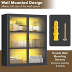 Bathroom Wall Cabinet Over Toilet, Metal Laundry Room Cabinets Wall Mounted, Metal Medicine Cabinets with Glass Doors, Hanging Wall Cabinets for Living Room, Black