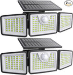 daphino 2500LM Solar Lights Outdoor with Motion Sensor,3 Head 270° Wide Angle Street Area Lights,IP65 Waterproof Security Lighting with 3 Modes(Remote,2 Pcs)